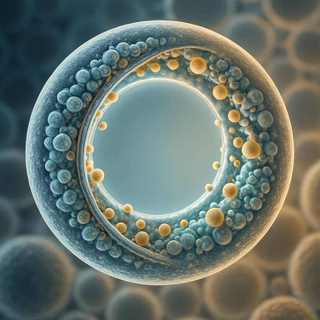 Microscopic or illustrated cross-section of a foam bubble showing the protein film at the air-liquid interface
